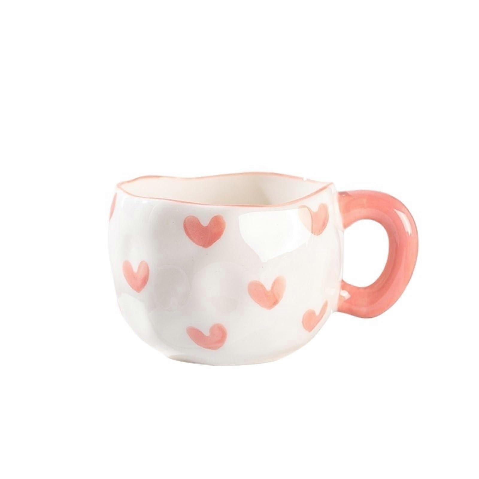 Coffee Mug Sets 300ml Ceramic Mugs With Flower Heart Pattern Hand Pinched Irregular Style With Tray Pink Heart