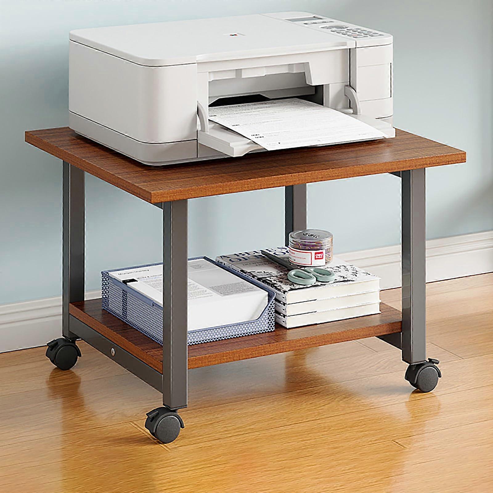 Mobile FloorStanding Printer Stand With Storage 2Tier UnderDesk Shelf Wheels Walnut Finish 40x34x31 Cm