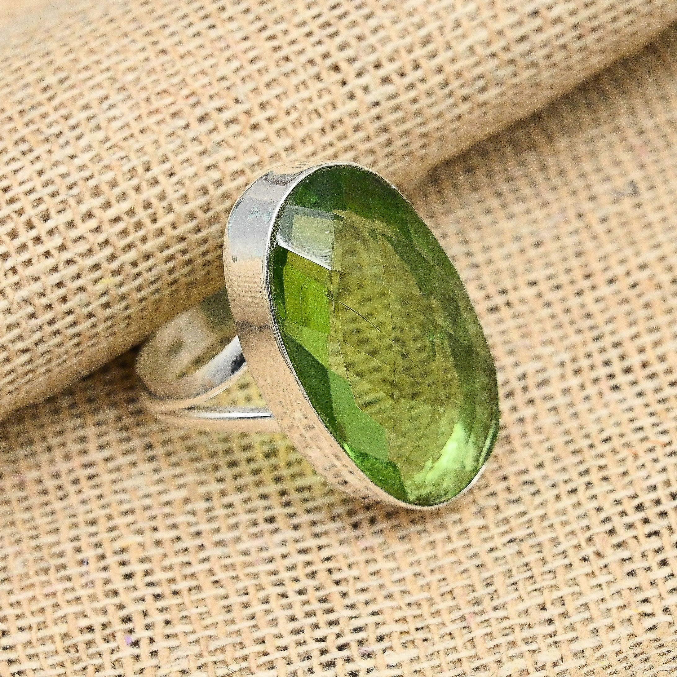 Gorgeous Green Amethyst Gemstone 925 Solid Sterling Silver Jewelry Ring For Her
