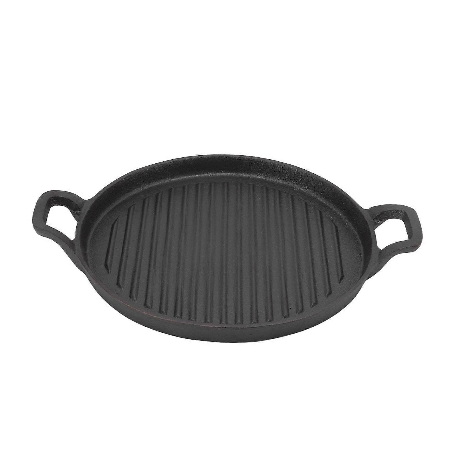 Cast Iron Griddle Reversible Dual Handle Ribbed Round Cast Iron Frying Pan for Gas Electric
