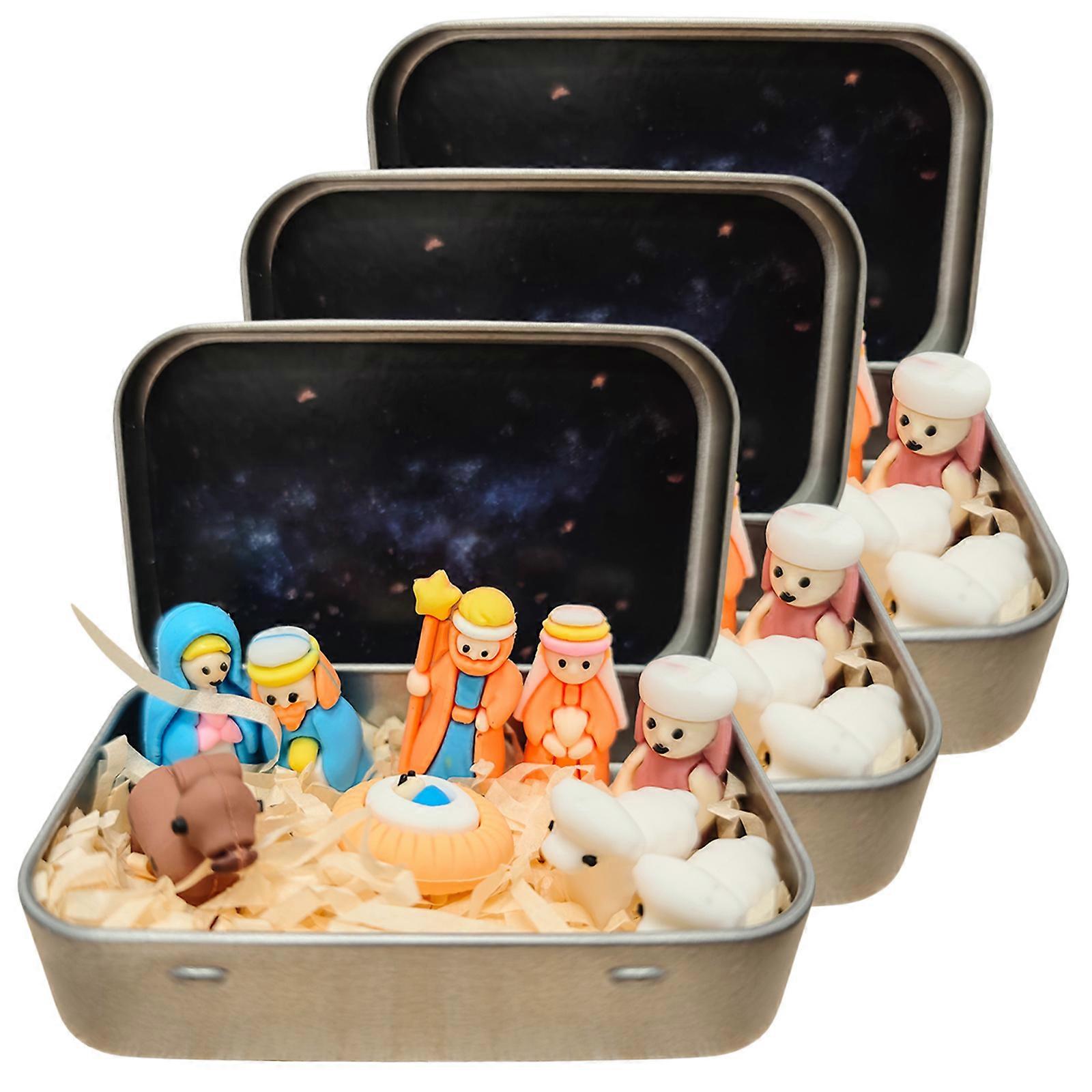 Pocket Bethlehem Scene Handcrafted Christmas Nativity Scene In a Box Miniature Set For Home Decoration And Holiday Display Multicolor