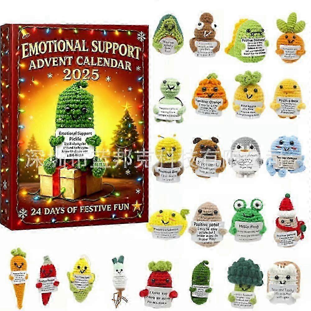 25-26 Emotional Support Advent Calendar 2025, 24 Days Christmas Countdown Calendar with 24 Acrylic Ornaments, Crochet-Style Characters, Stre