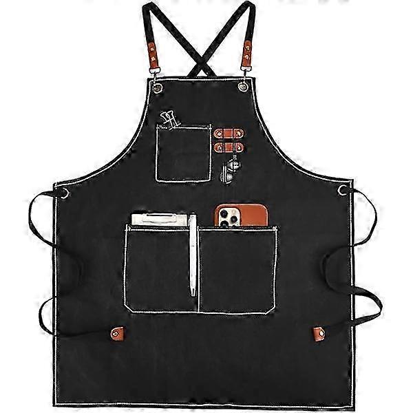 Canvas Aprons for Men with Pockets, Adjustable Strap and Large Pockets, Kitchen Apron for Cooking, Baking and Chefs