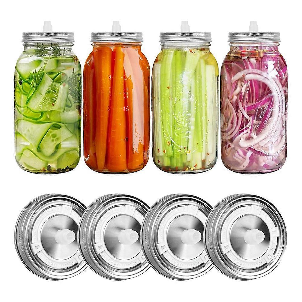 Fermentation Lids for Wide Mouth Mason Jars, 4 Stainless Steel Lids with Date Tracking, Starter Fermentation Kit