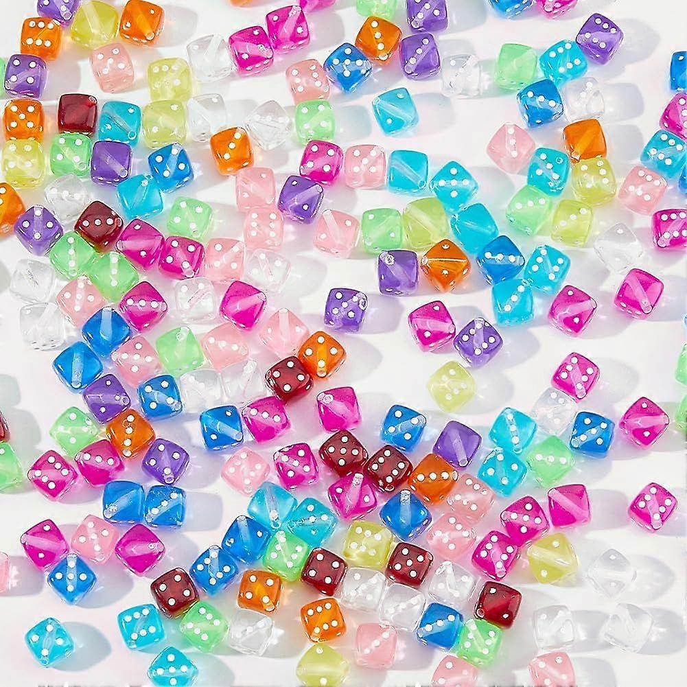 200Pcs Acrylic Dice Bead Random Color Cube Loose Bead Colorful Dice Spacer Beads Small Fun Beads Rainbow Dice Beads Iridescent Square Bead for DIY Jew