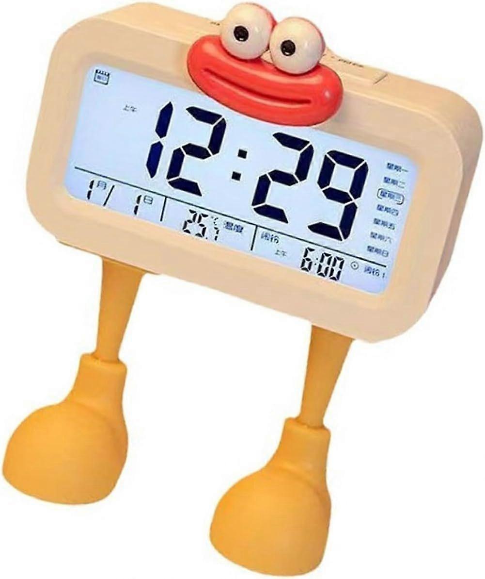 Fun Sausage Lip Cartoon Digital LCD Alarm Clock with Temperature Display for Bedrooms Bedside Desks