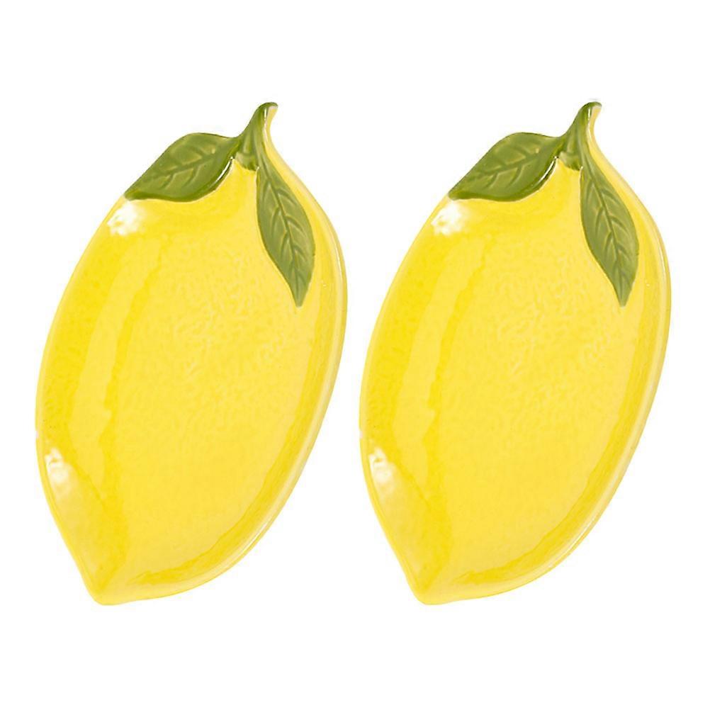 Ceramic Lemon Plate for Food Serving 2Pcs Decorative Appetizer Plate with Pattern