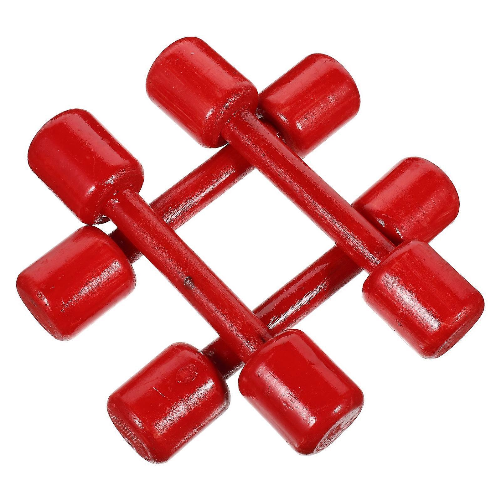 Red Wooden Dumbbell for Kids with Exercise Function 4Pcs Set