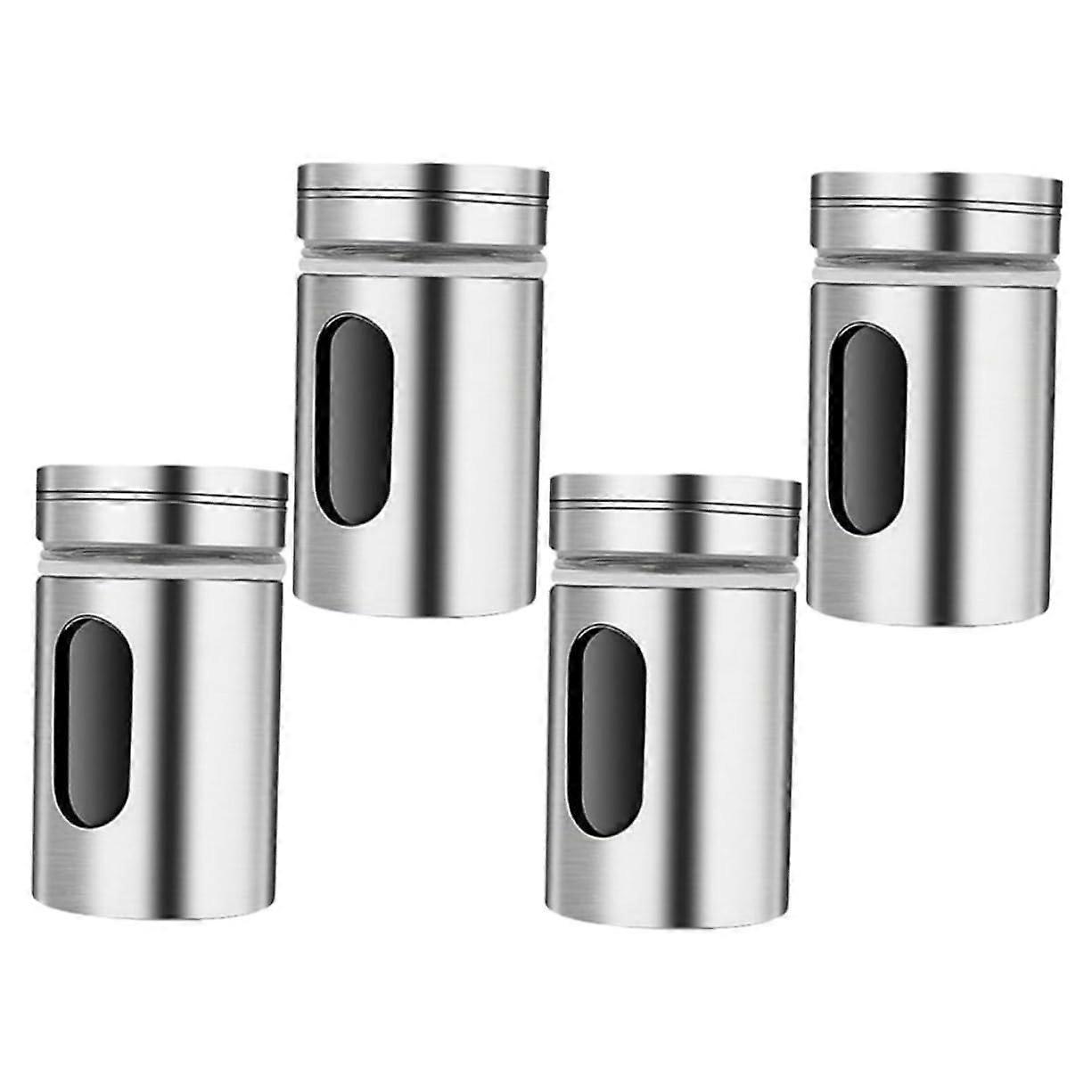 4pcs Stainless Steel Spice Jars Set with MoistureProof Seal and RustResistant Finish for Kitchen