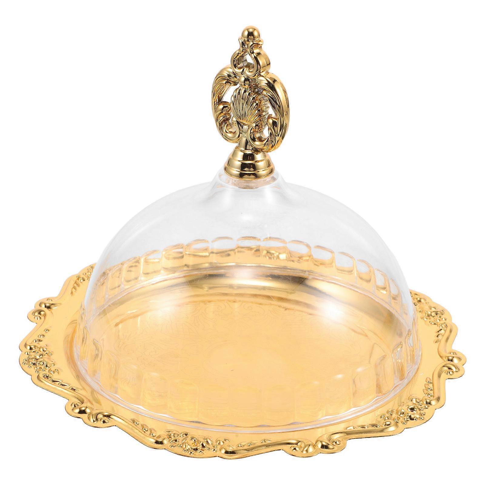 Versatile Usage Cake Serving Tray With Lid And Transparent Dome For Home Use Golden Round Cake Display Holder 1Pcs