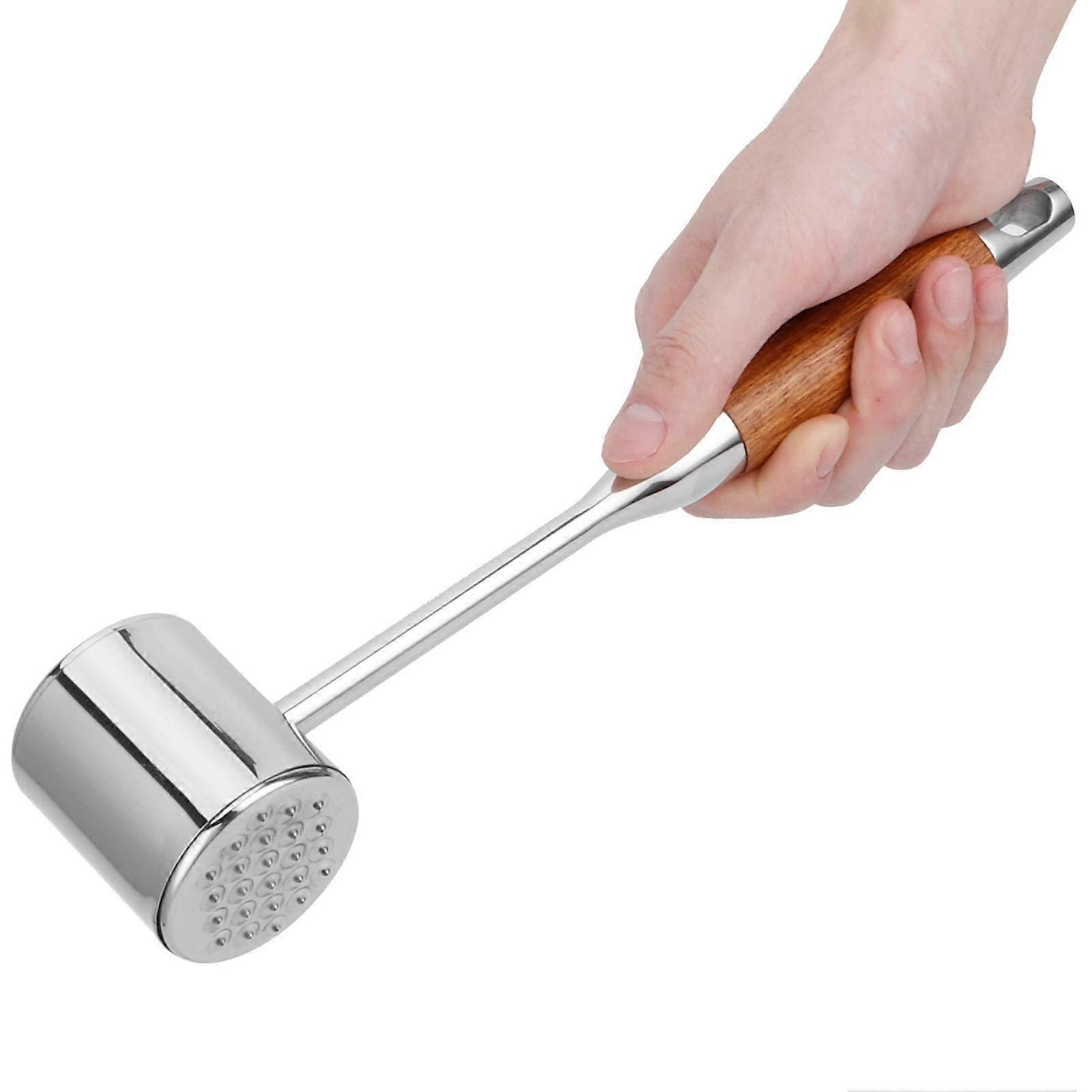 Stainless Steel Meat Tenderizer Hammer with DualSided Surface and Wooden Handle for Steak and Poultry