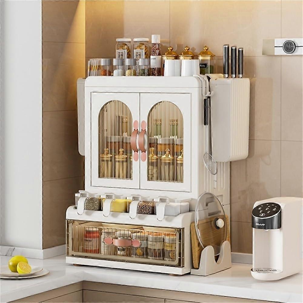 Spice Rack MultiTier Plastic Kitchen Countertop Organizer with Dustproof Enclosed Storage Shelf