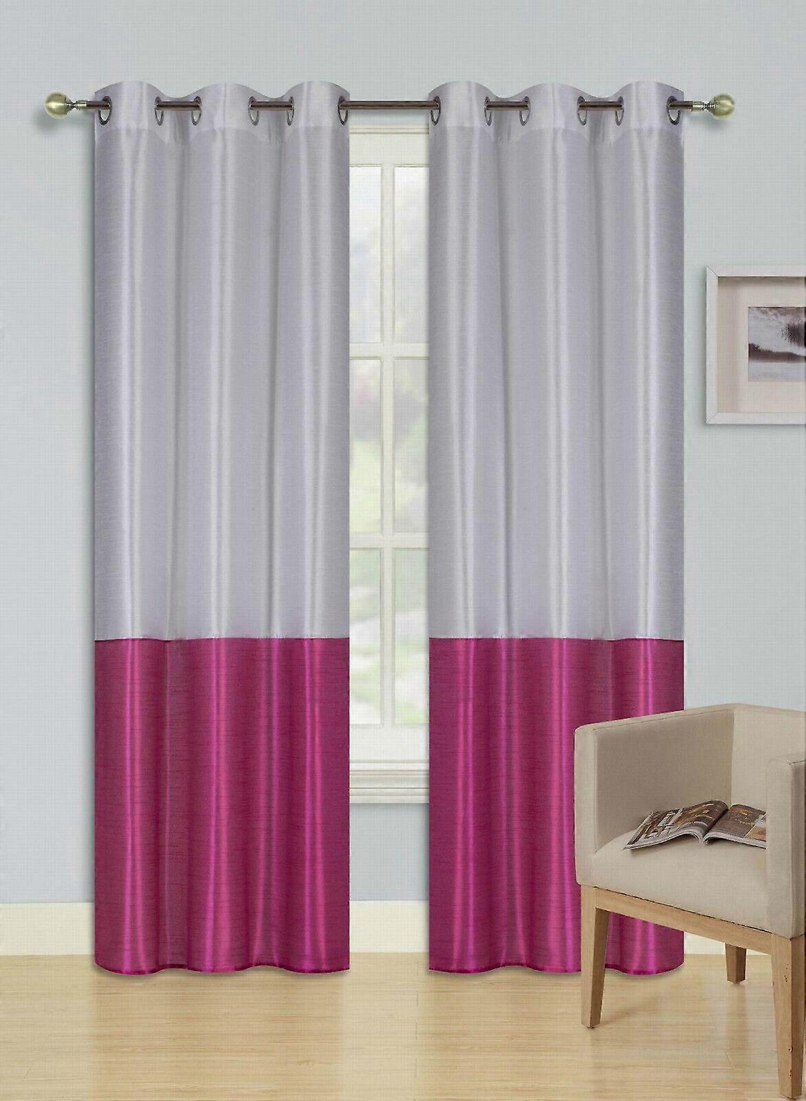 2PC SET COLOR BLOCK PATCHWORK WINDOW CURTAIN LINED GROMMET PANEL 100% PRIVACY