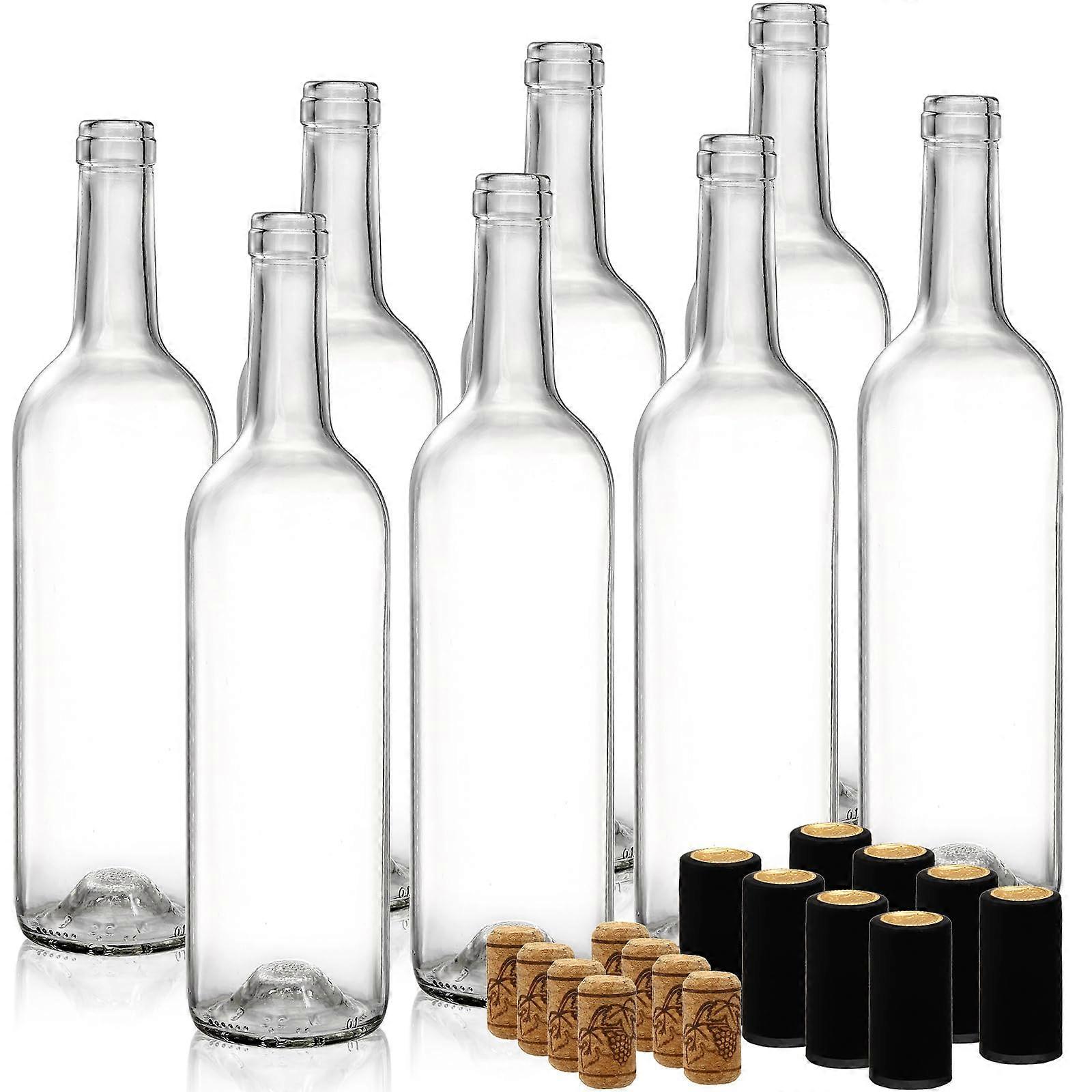8 Pack 750ml Bordeaux Glass Wine Bottles with Corks and Shrink Capsules for Home Brewing