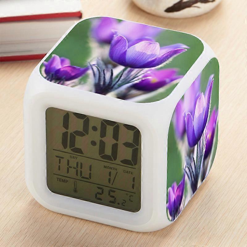 White-headed Bulbul Flower Creative Alarm Clock with Large Screen Digital Seven-Color Changing Desktop Square Clock