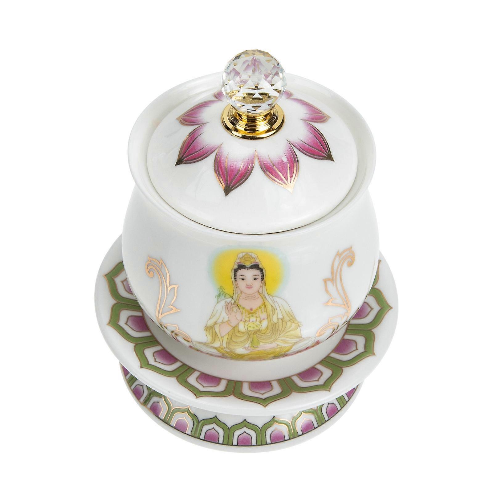 Temple Ceramic Cup Water Offering for Storage Use 1Set
