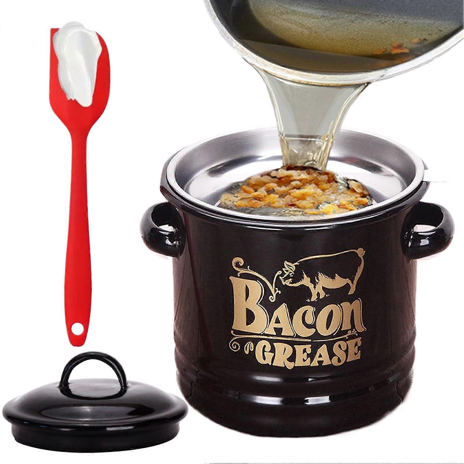 Bacon Grease Container with Fine Mesh Strainer, 1200ml Storage Jar for Kitchen Cooking and Baking