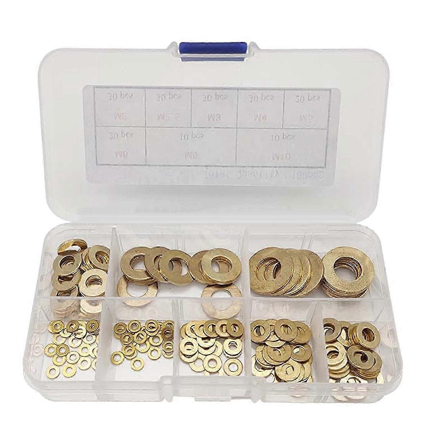 2025 180 pcs Brass Flat Washer Combination Kit with Plastic Box
