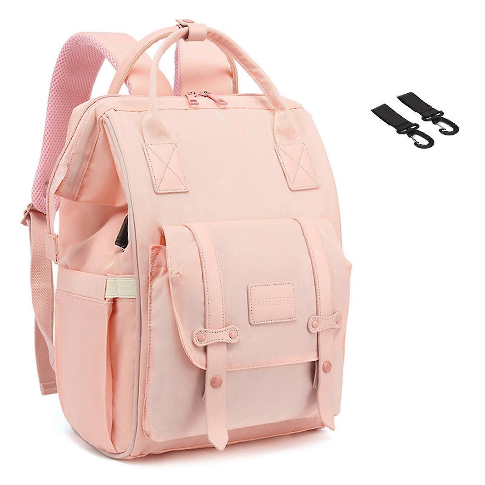 2026 Diaper Bag USB Coral Color with Hooks