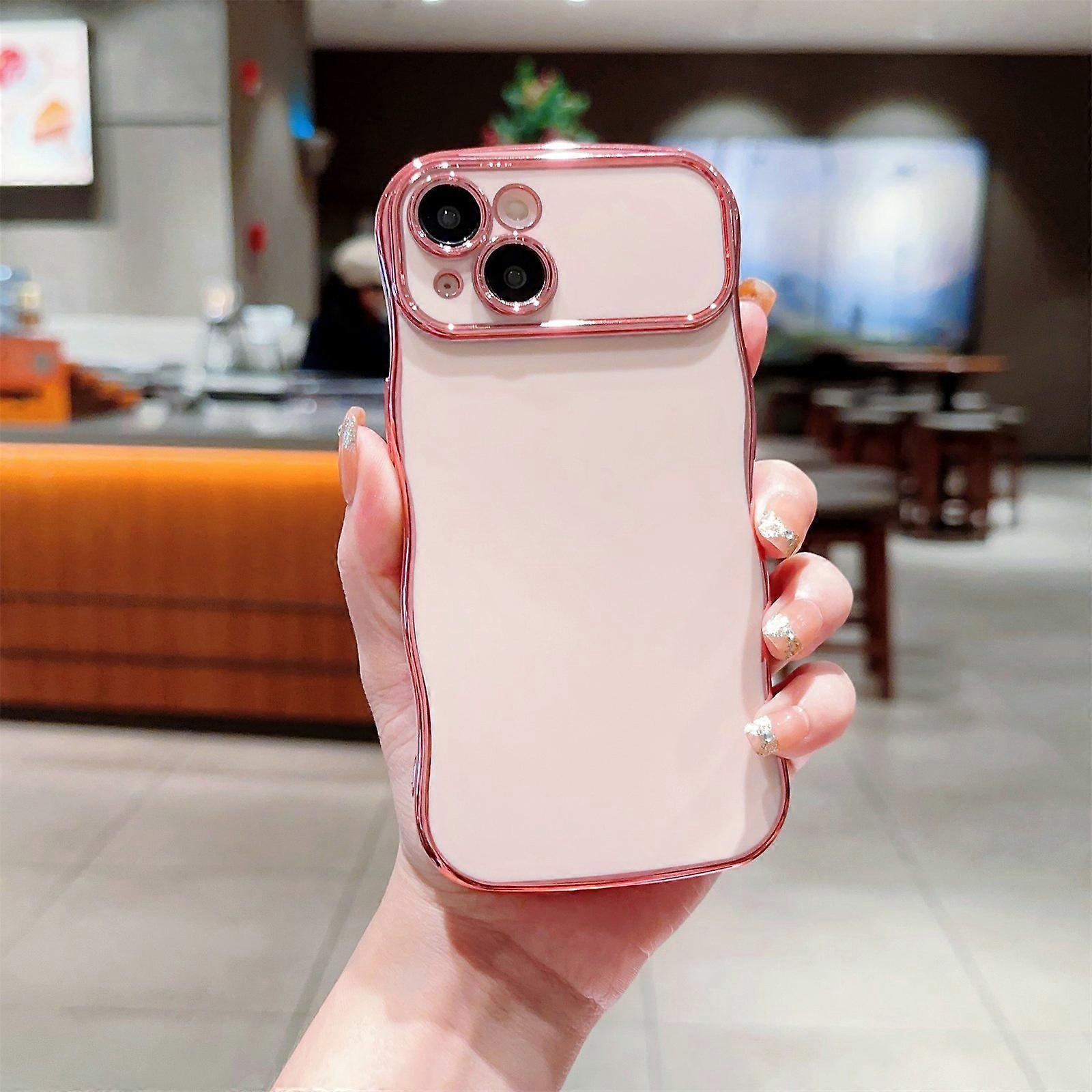 For iPhone 14 Case Curly Wave Frame Shape Electroplating TPU Back Cover