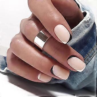 24Pcs Black and White French Tip Square Acrylic Press on Nails Medium Length False Nails Reusable