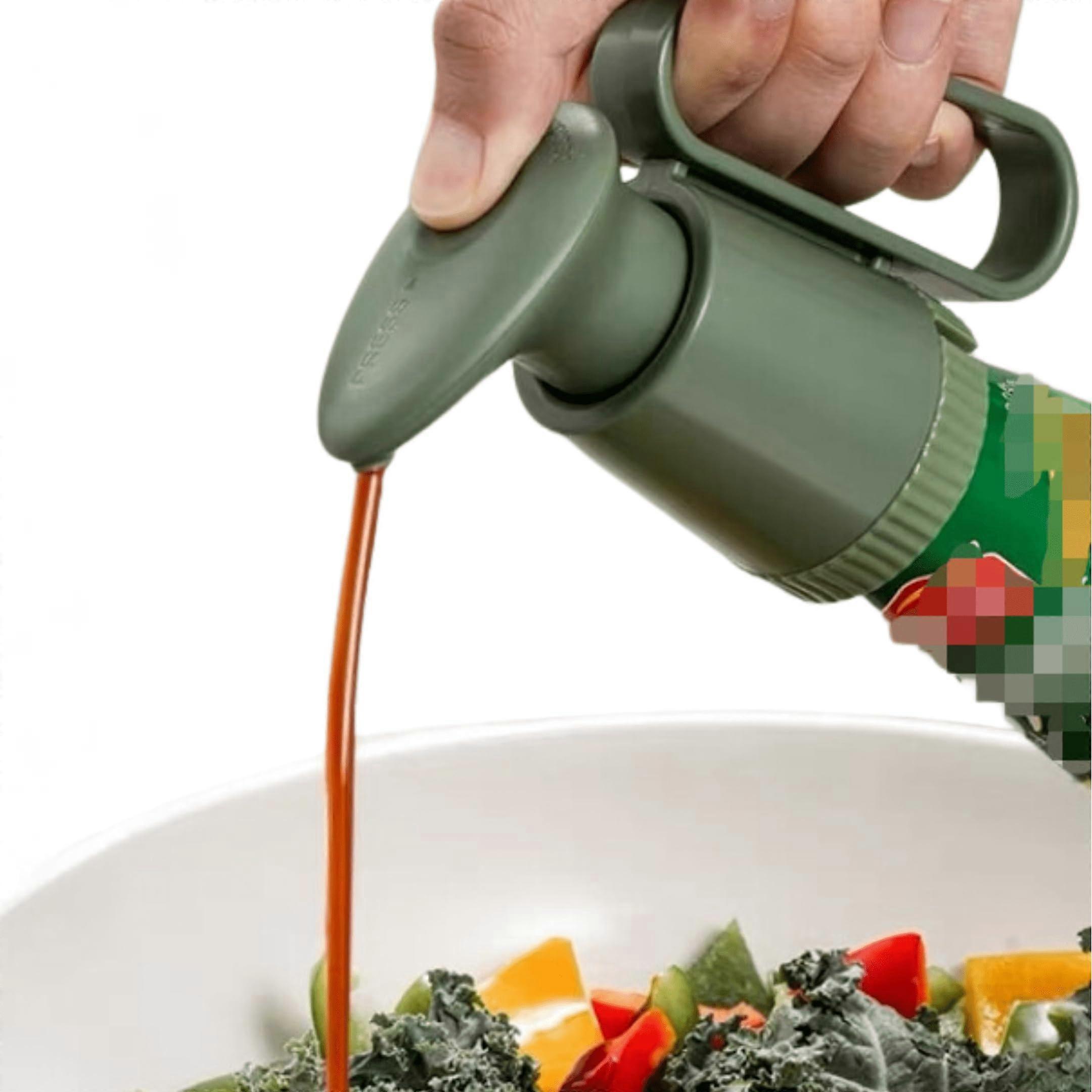 NoDrip Condiment Dispenser with OneHand Control, Reusable Sauce Pump Bottle for Kitchen (Green)