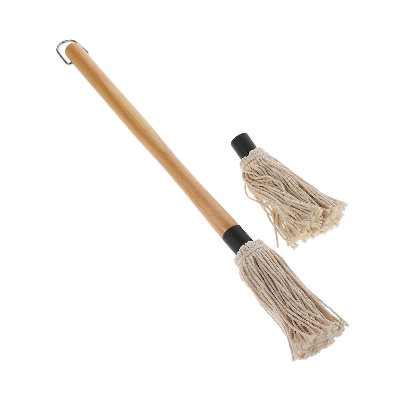 BBQ Basting Brush with Wooden Handle, Replaceable Cotton Grill Mop for Even Sauce Spreading