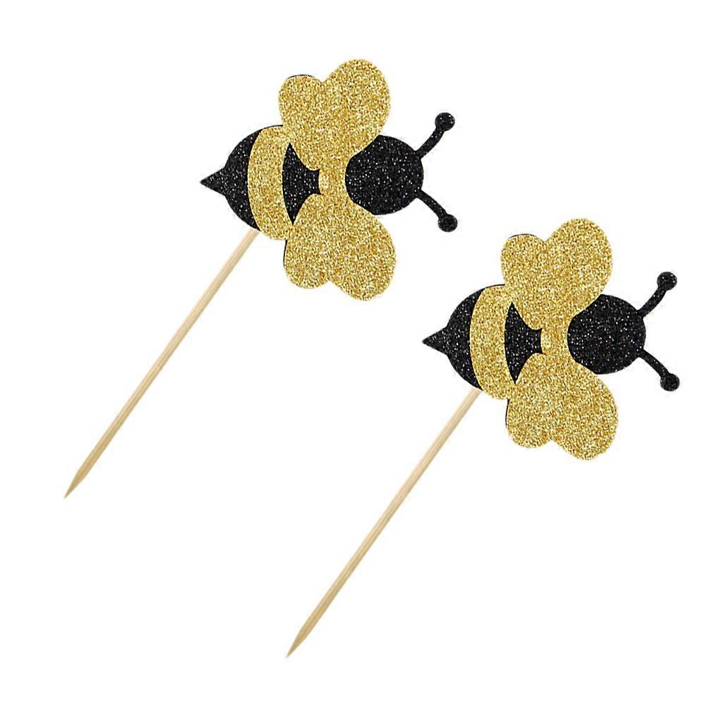 Shiny Bee Cake Toppers Paper Picks for 6Pcs Fruit Cake Decorating