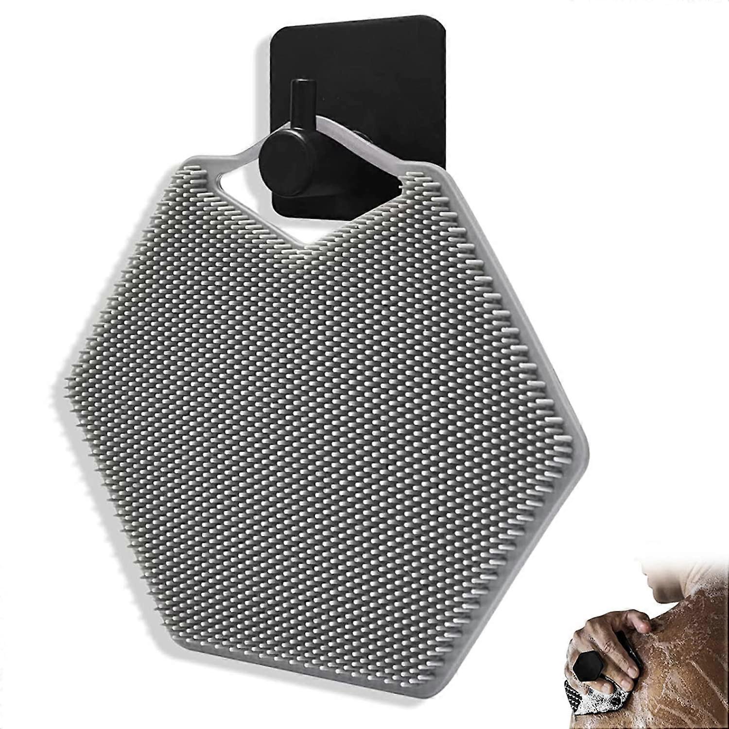 Silicone Body Scrubber Shower Brush with Hook, Soft Exfoliating Handheld Bath Brush Gray