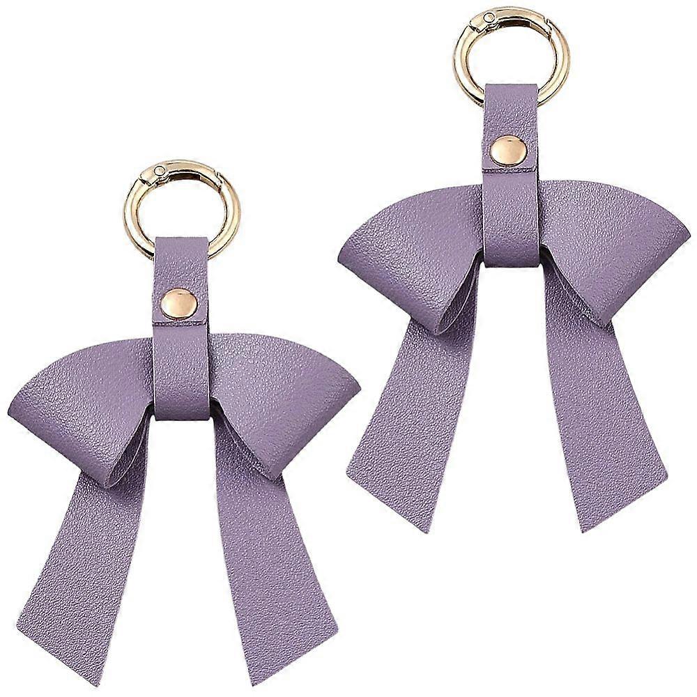 Bowknot PU Leather Alloy Keychain Medium Purple 120mm