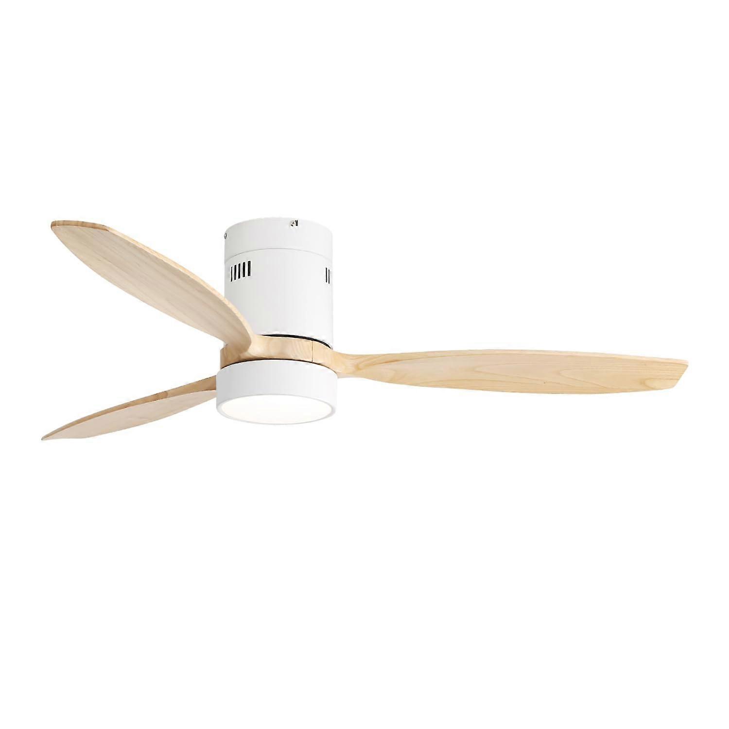 52 Inch Flush Mount Ceiling Fan with LED Light, Reversible DC Motor, Remote, Solid Wood Blades, White