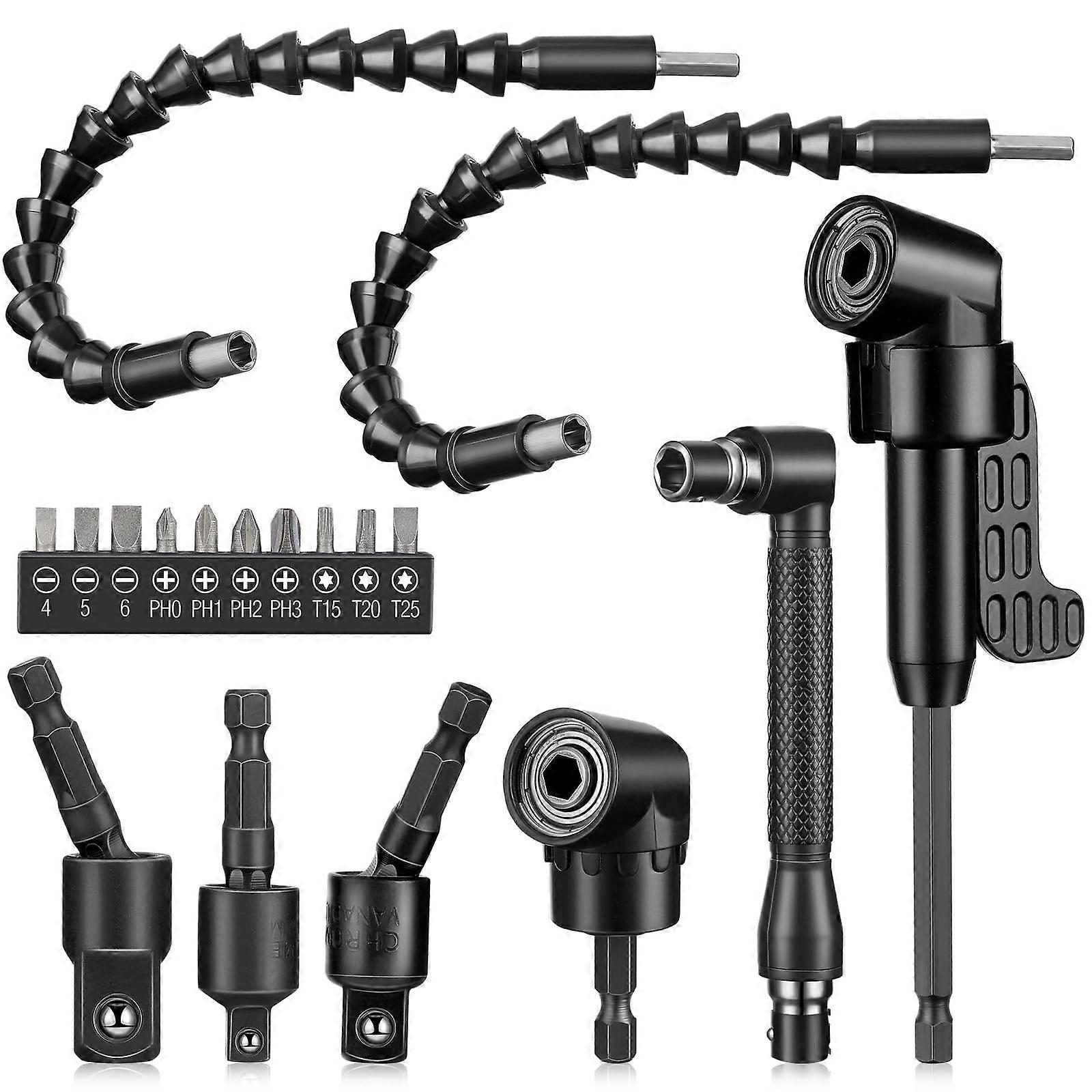 18 Pcs Drill Bit Extension Set with 105° Right Angle Adapter, Flexible Magnetic Socket Wrench Tools