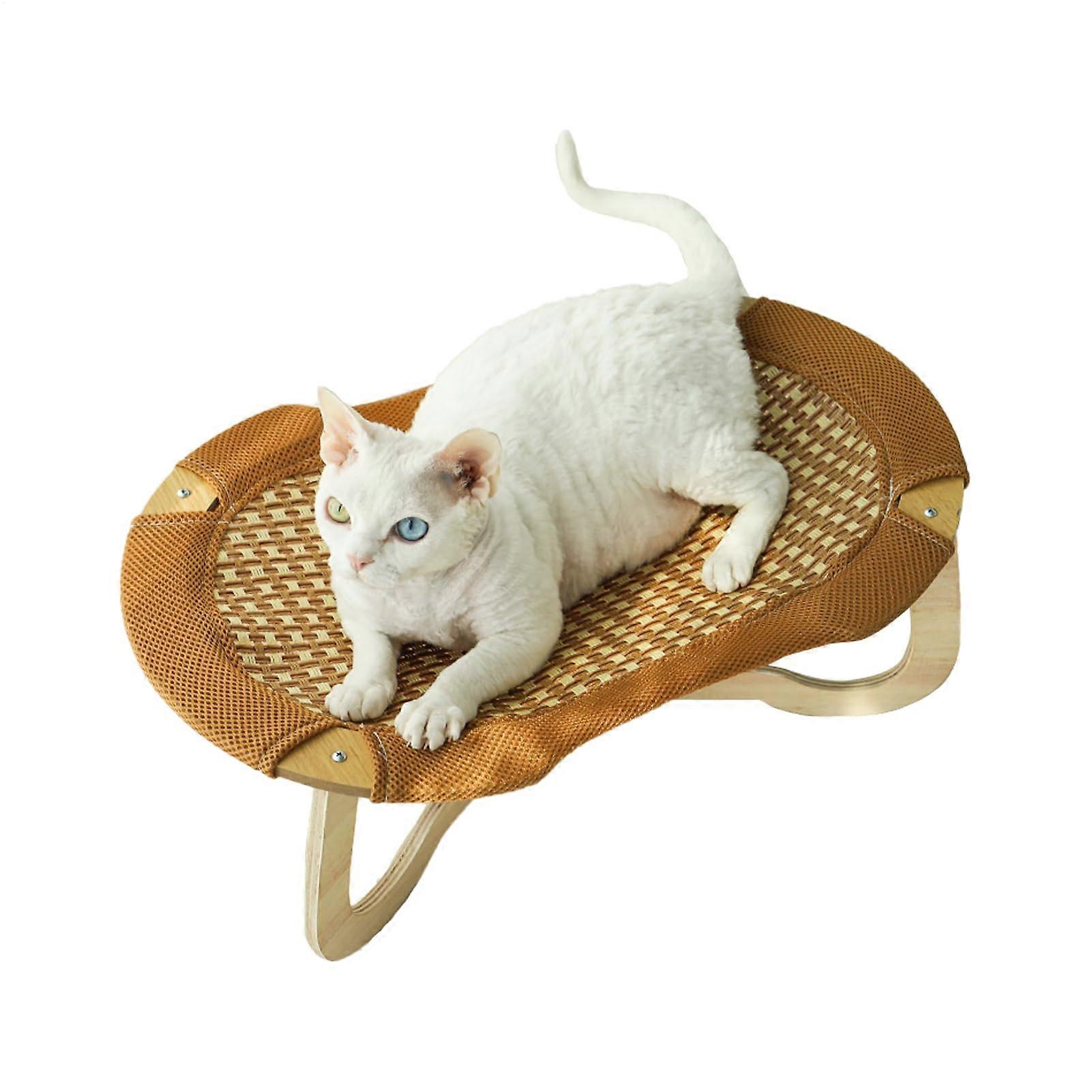 Rattan Cat Bed with Cooling Breathable Design and ScratchResistant Raised Base for Summer