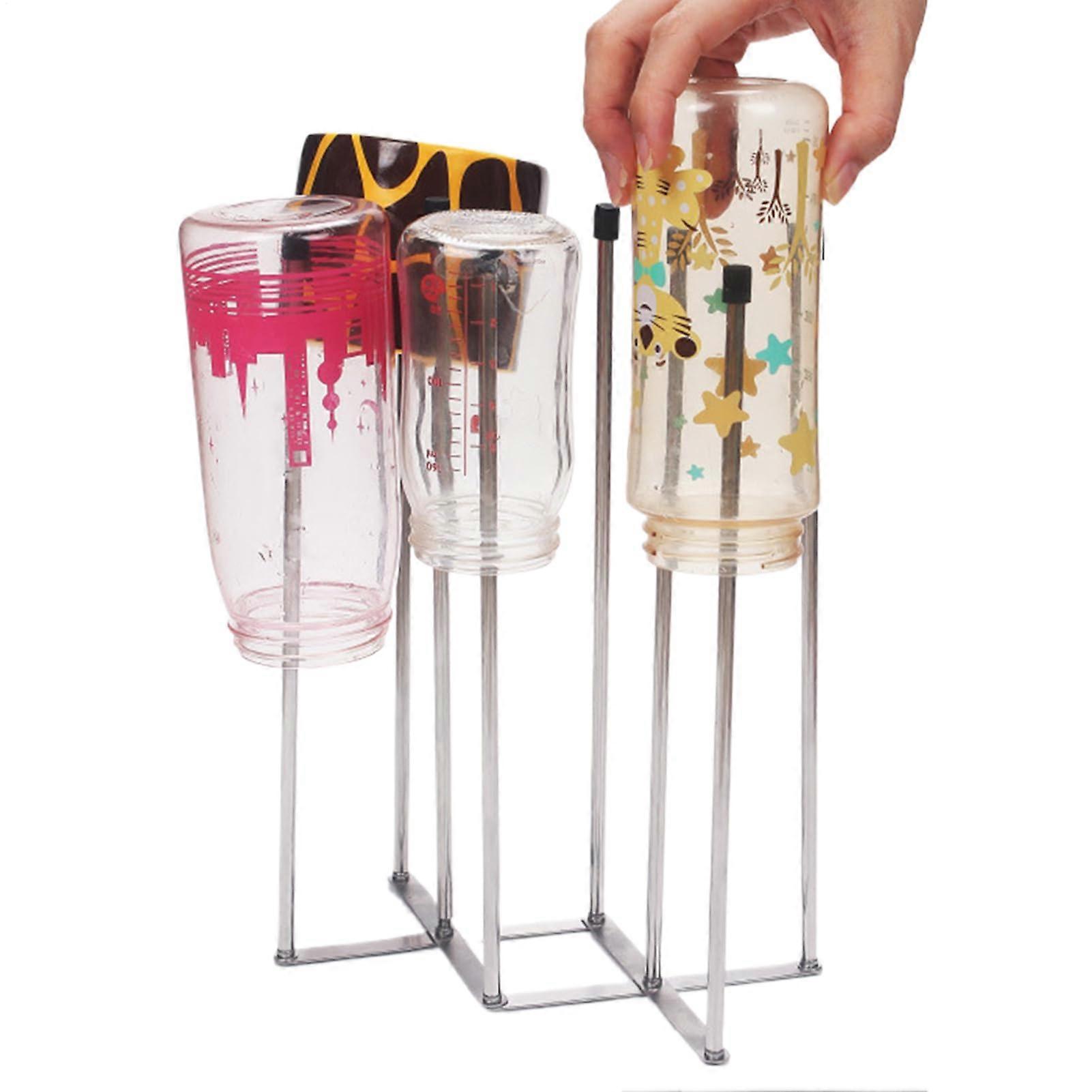 Rustproof Stainless Steel Baby Bottle Drying Rack, Foldable SpaceSaving Holder for 8 Bottles