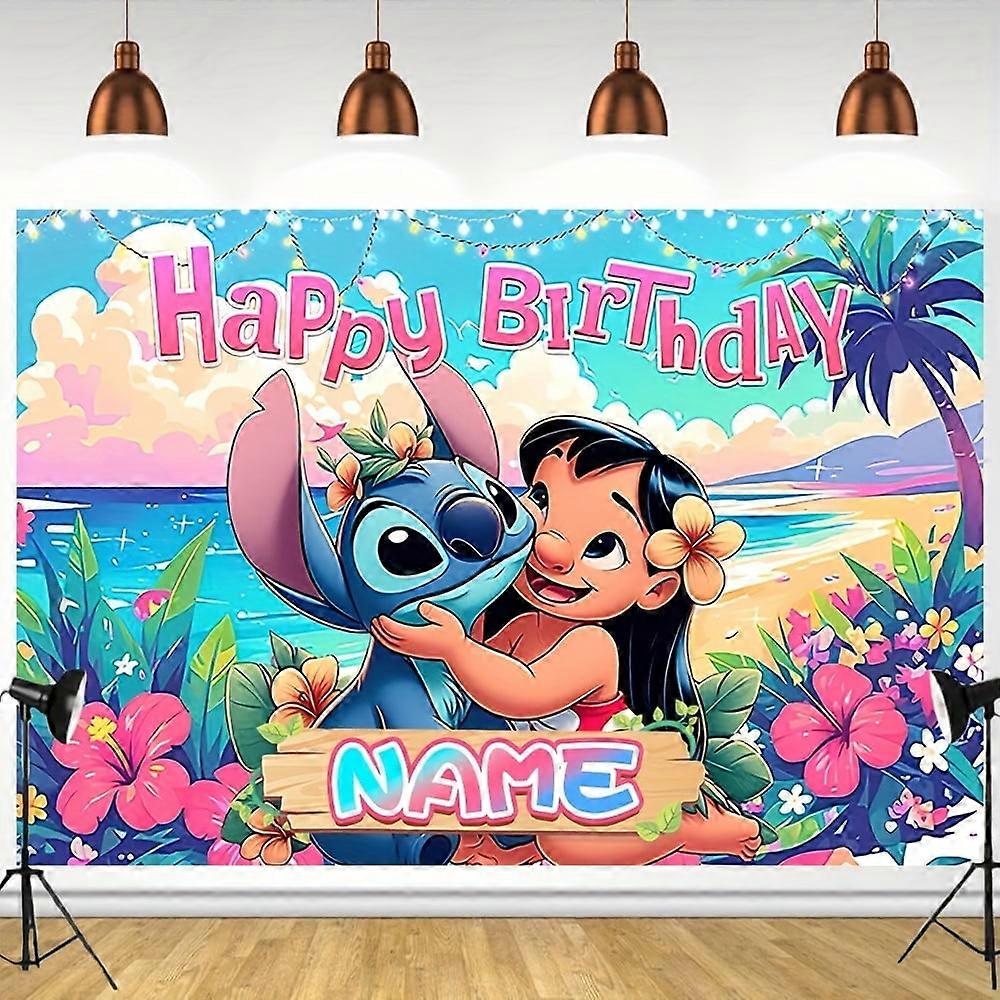 Stitch Moana Happy Birthday Anime Cartoon Theme Backdrops Banner Birthday Party House party Decor Supplies,150X100CM