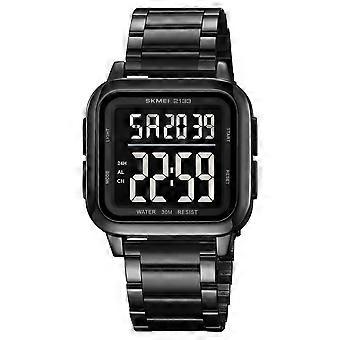 Vierkant digitaal outdoorhorloge voor heren met roestvrijstalen band, geschikt voor studenten en jongeren.