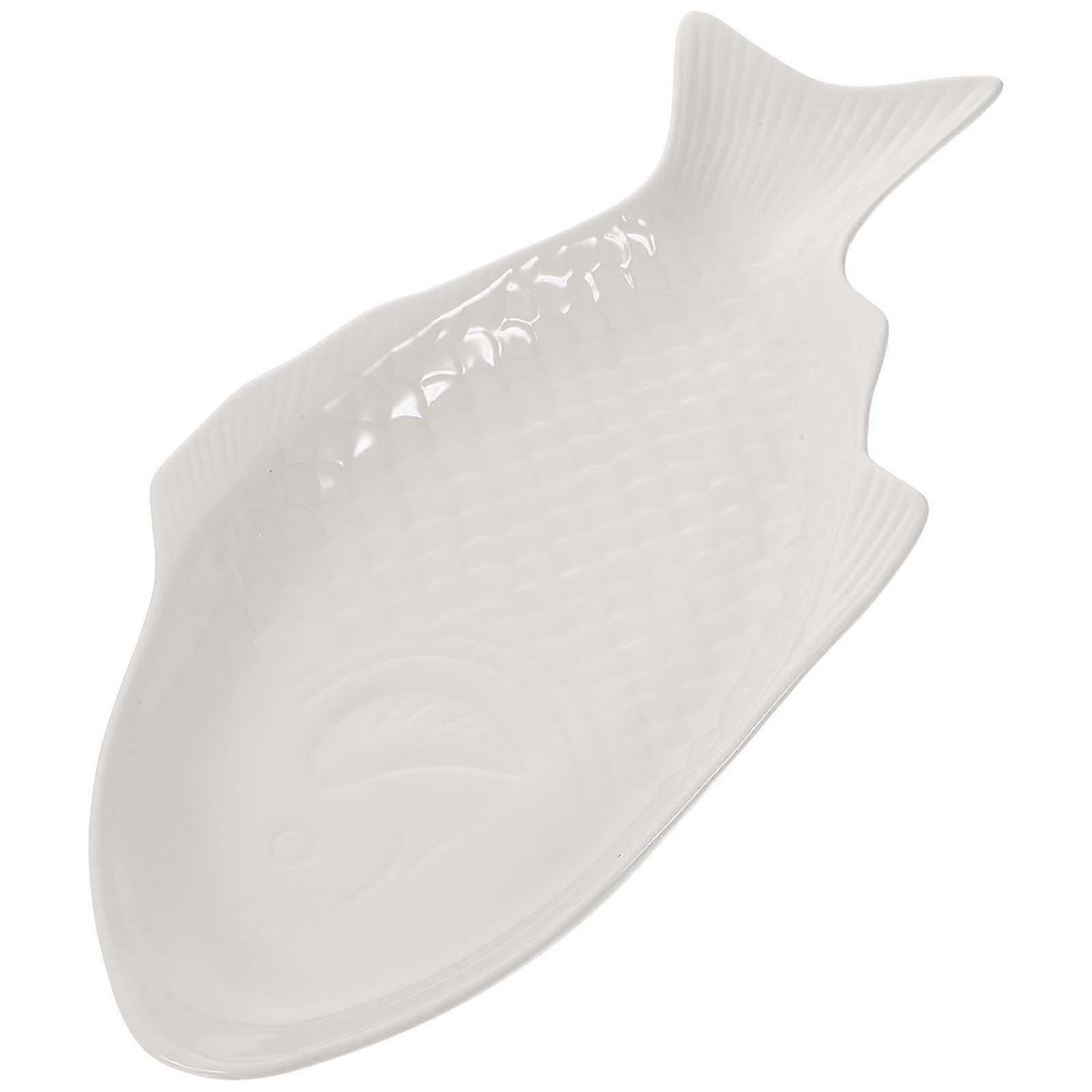 Ceramic Fish Shaped Plate for Storage 4Pcs White Dinnerware Set