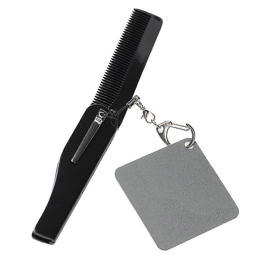 Foldable Pocket Comb Keychain Mirror Folding Beard Comb Portable for Men Use
