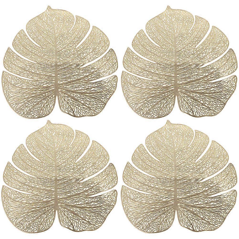 Golden PVC Table Mat for Dining Table Use 4Pcs Monstera Leaf Shape Placemats