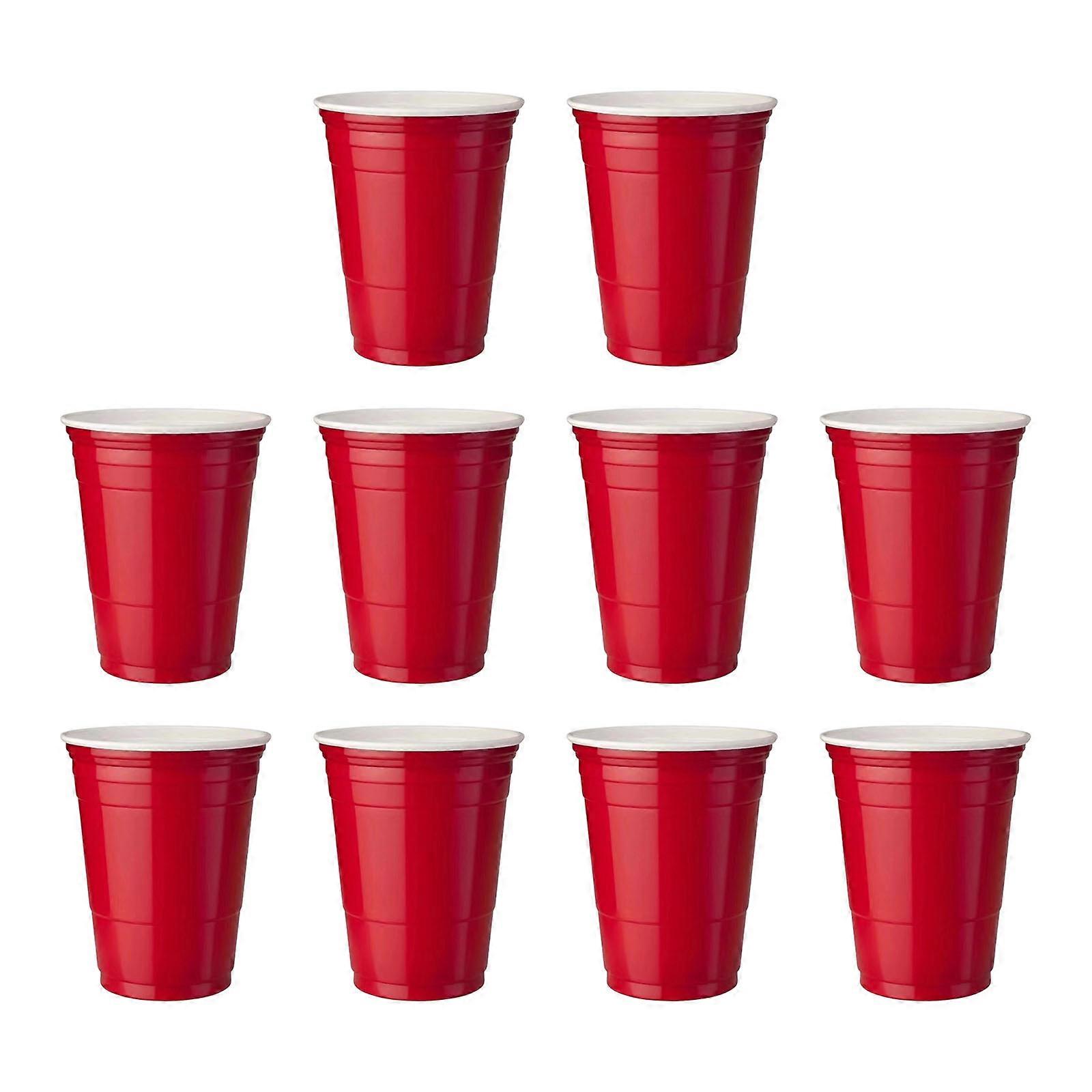 Lot de 10 gobelets jetables en plastique rouge résistant, parfaits pour les boissons à la maison et en extérieur.