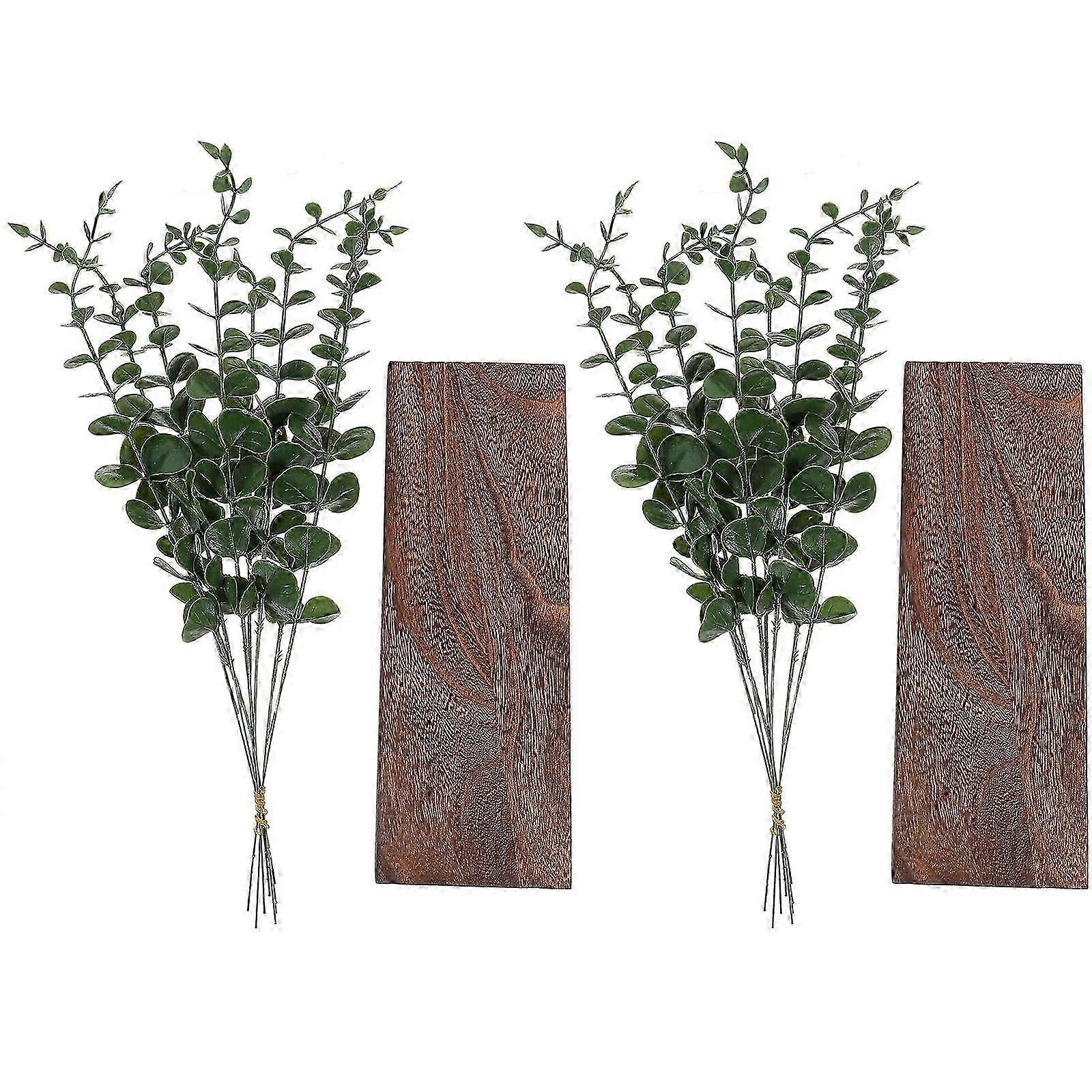 Artificial Eucalyptus Vase Decor, 2 Pack, Wood and PP Material, Wall Hanging, No Watering Needed for Home Festival Decoration