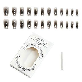 Negro Degradado Prensa Sobre Uñas Uñas Postizas Largas con Ataúd de Estrella Cubierta Completa Stick On Uñas Manicuras Suministros para Mujer