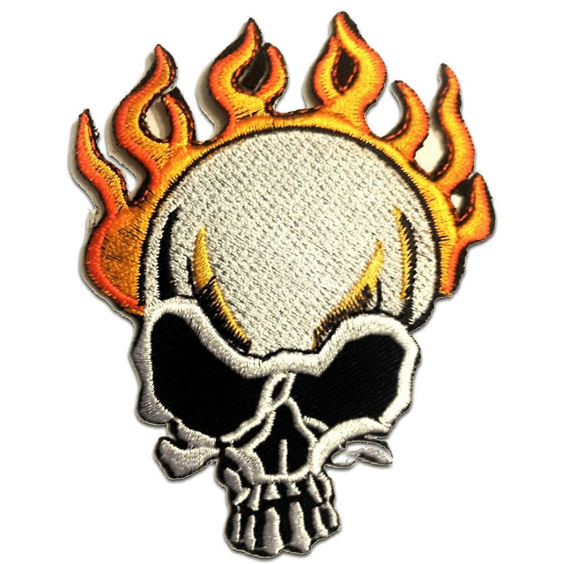 Patch - Skull Flames Biker - blanc - 7,4 x 10 cm - Patchs