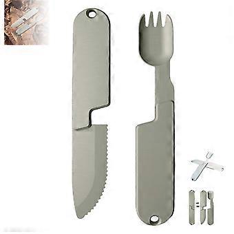 2 in 1 Camping Utensils Set with Magnetic Lock, Compact Detachable Fork and Knife Combo for Travel
