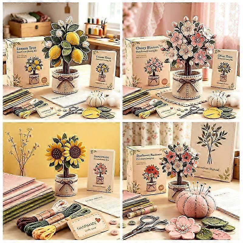 Handmade Felt Potted Tree Sewing Pack, Multi Pattern DIY Craft Material Without Outer Box & Tutorial Manual