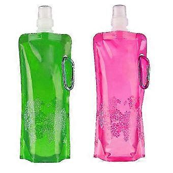2x 500ml Foldable Water Bottle Camping Drinking Bag Running Cycling Outdoor