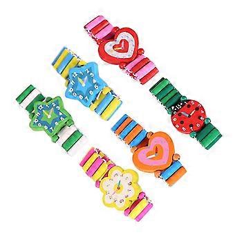 Wooden Handwatch Toy for Kids Playing with 6Pcs Cartoon Style Wristwatches