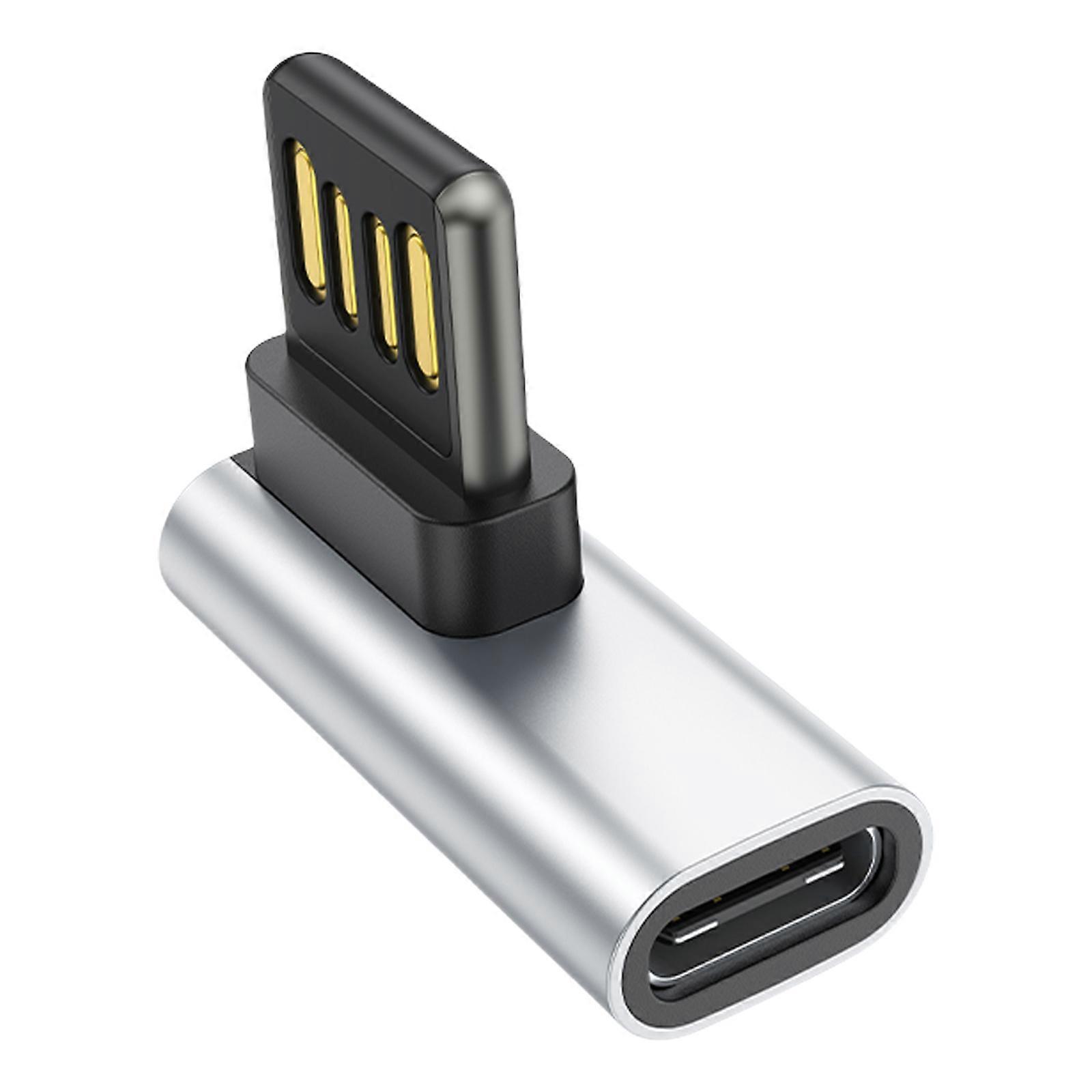 Right Angle USB to Type C Adapter Double Sided Insert for Versatility Device Compatibility Compactly and Robusts Design  Silver