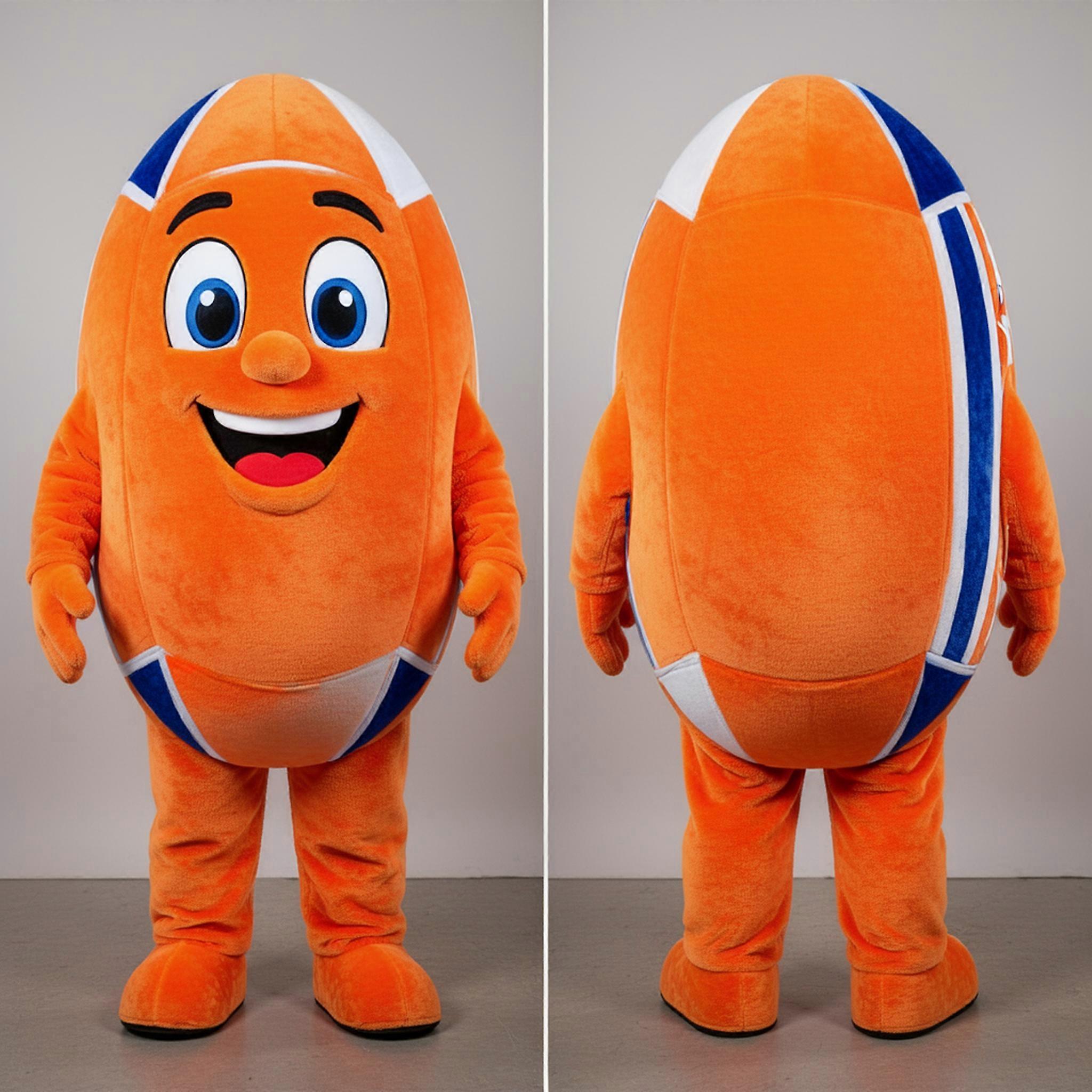 MASTICOT Orange Velvety Rugby Ball Mascot