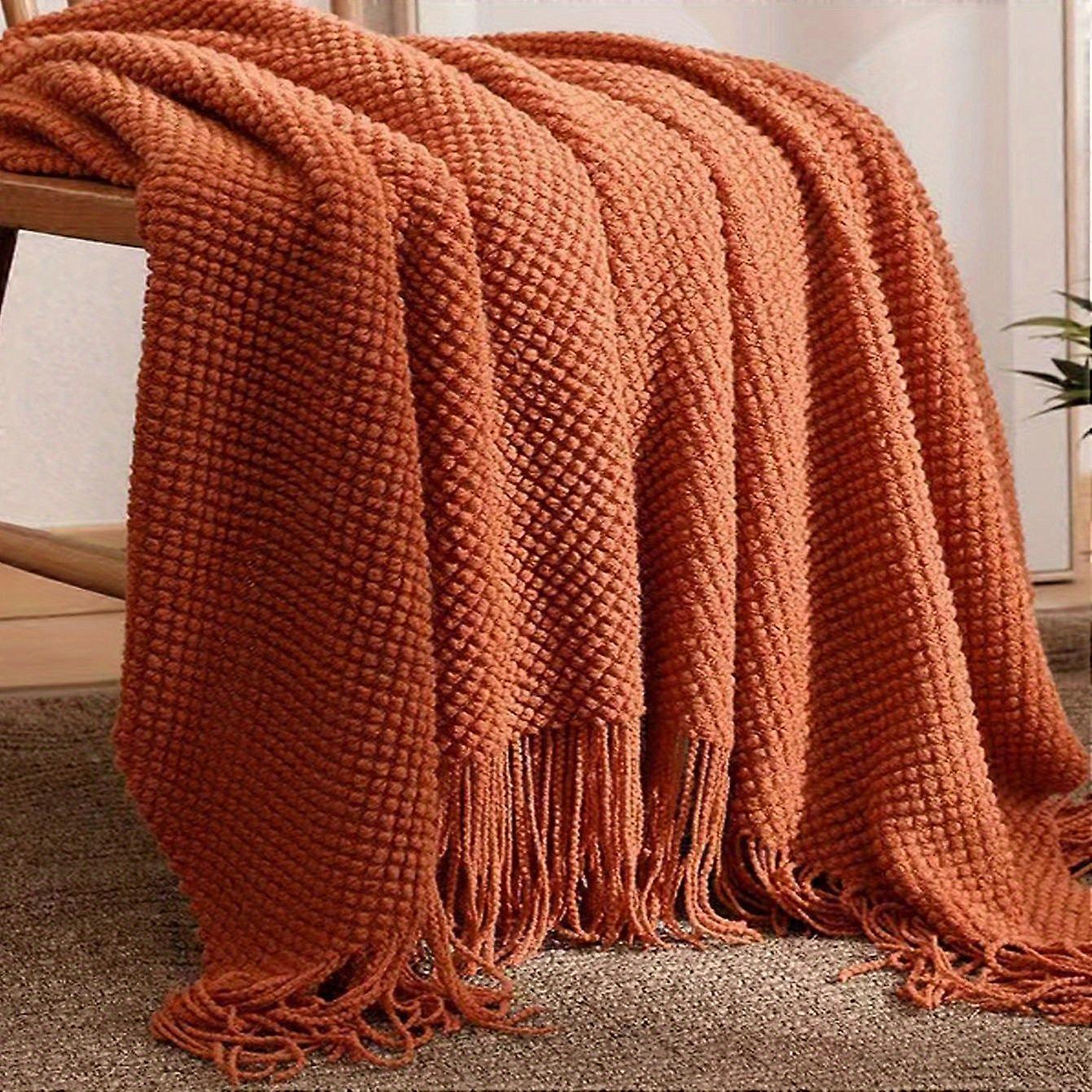 1pc Morandi Orange Knitted Blanket, Soft and Comfortable, Machine Washable